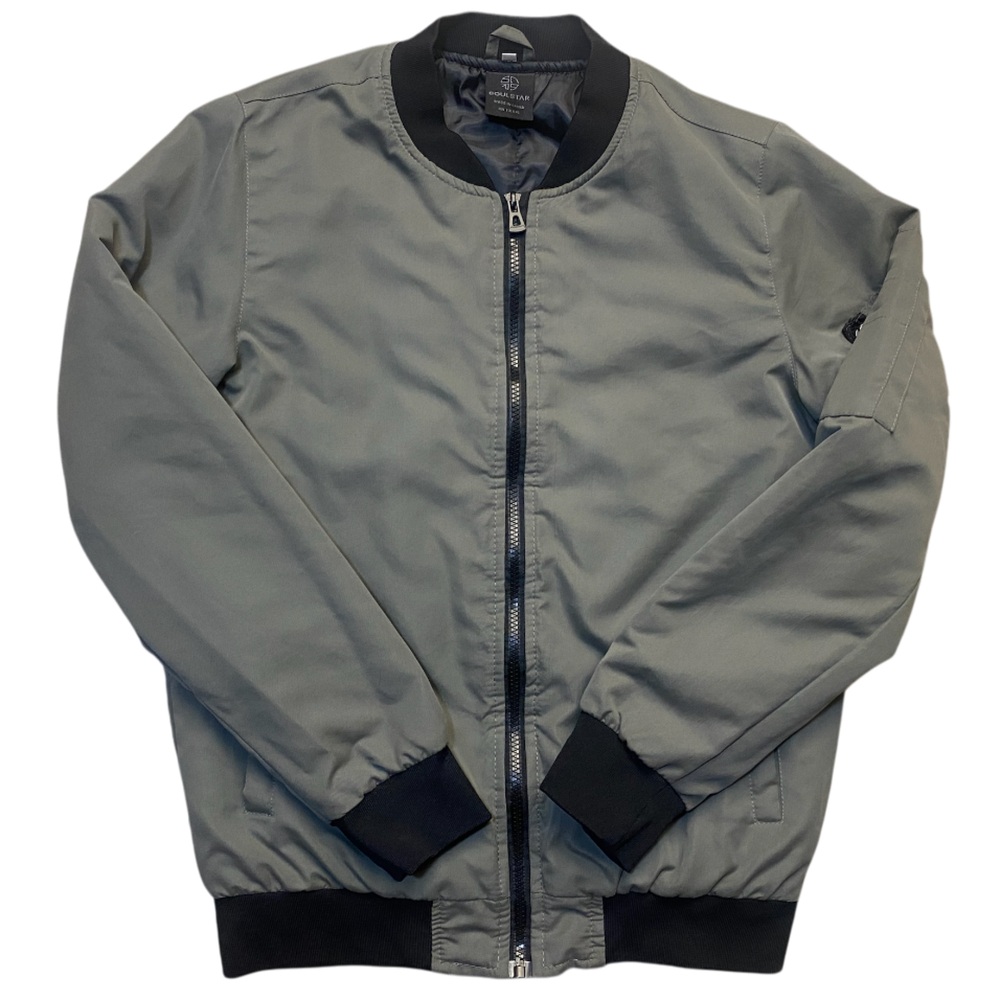 SoulStar Gray and Black Polyester Bomber Jacket, Men’s Size Medium